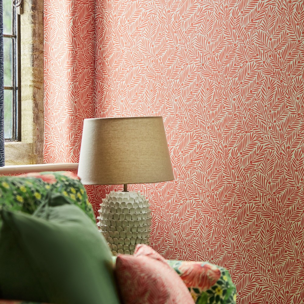 Yew And Aril Wallpaper 217348 by Morris & Co in Watermelon Red